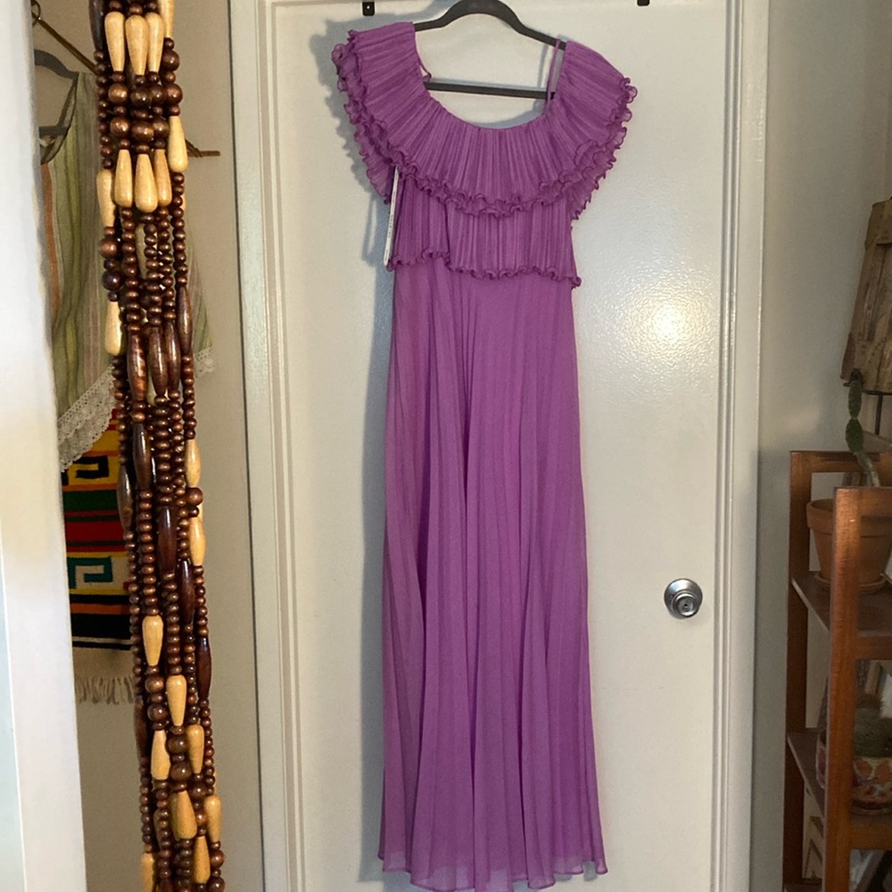 Halston Heritage purple pleated maxi dress